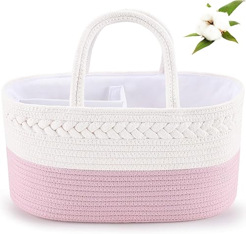 ABenkle Diaper Caddy Organizer - Cotton Rope Nursery Storage Basket for Baby Ess
