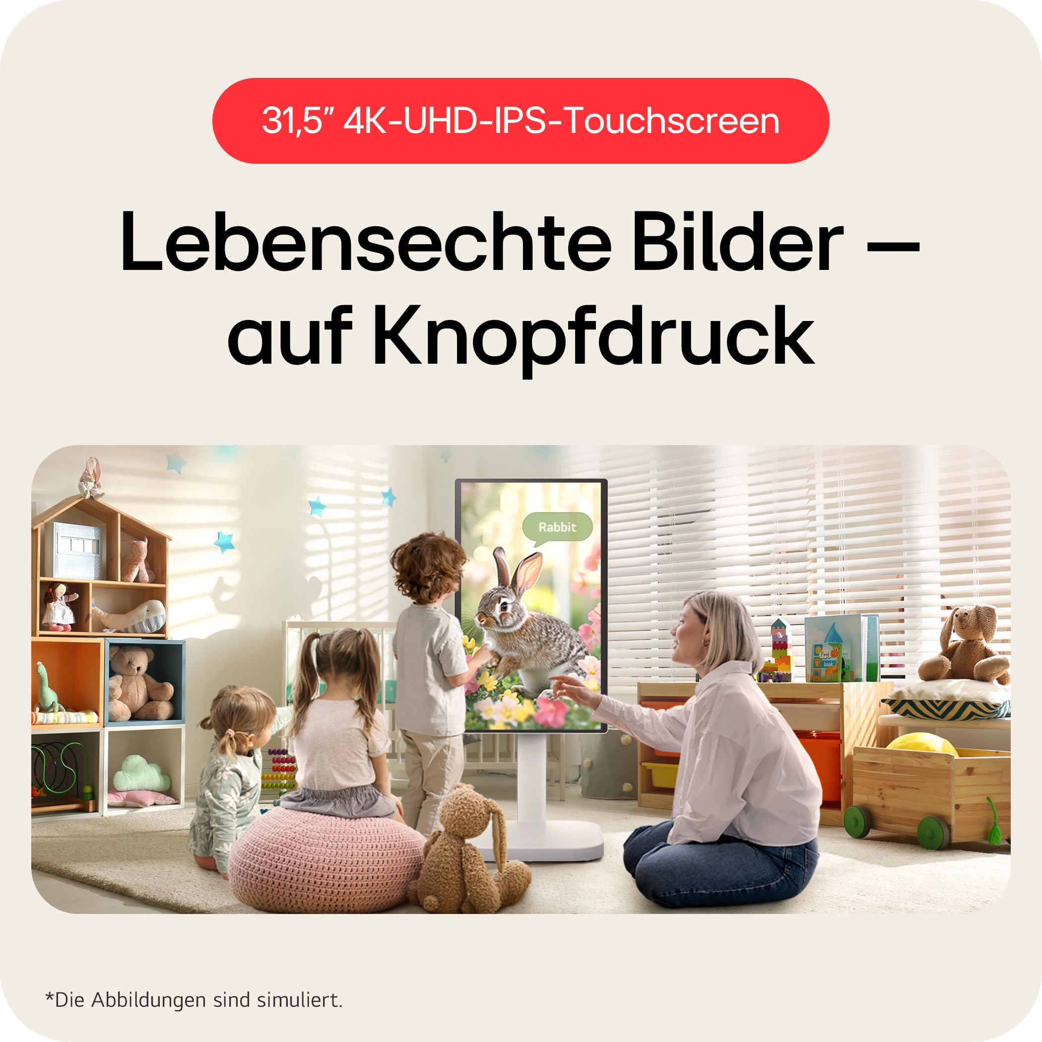LG Smart Monitor Swing 32U889SA-W 32 Zoll 4K UHD IPS Touch Monitor, webOS 24, AirPlay, ThinQ, HDR10, 95% DCI-P3, rollbarer Standfuß, 1x USB-C (65W), 2X HDMI 2.0, Weiß