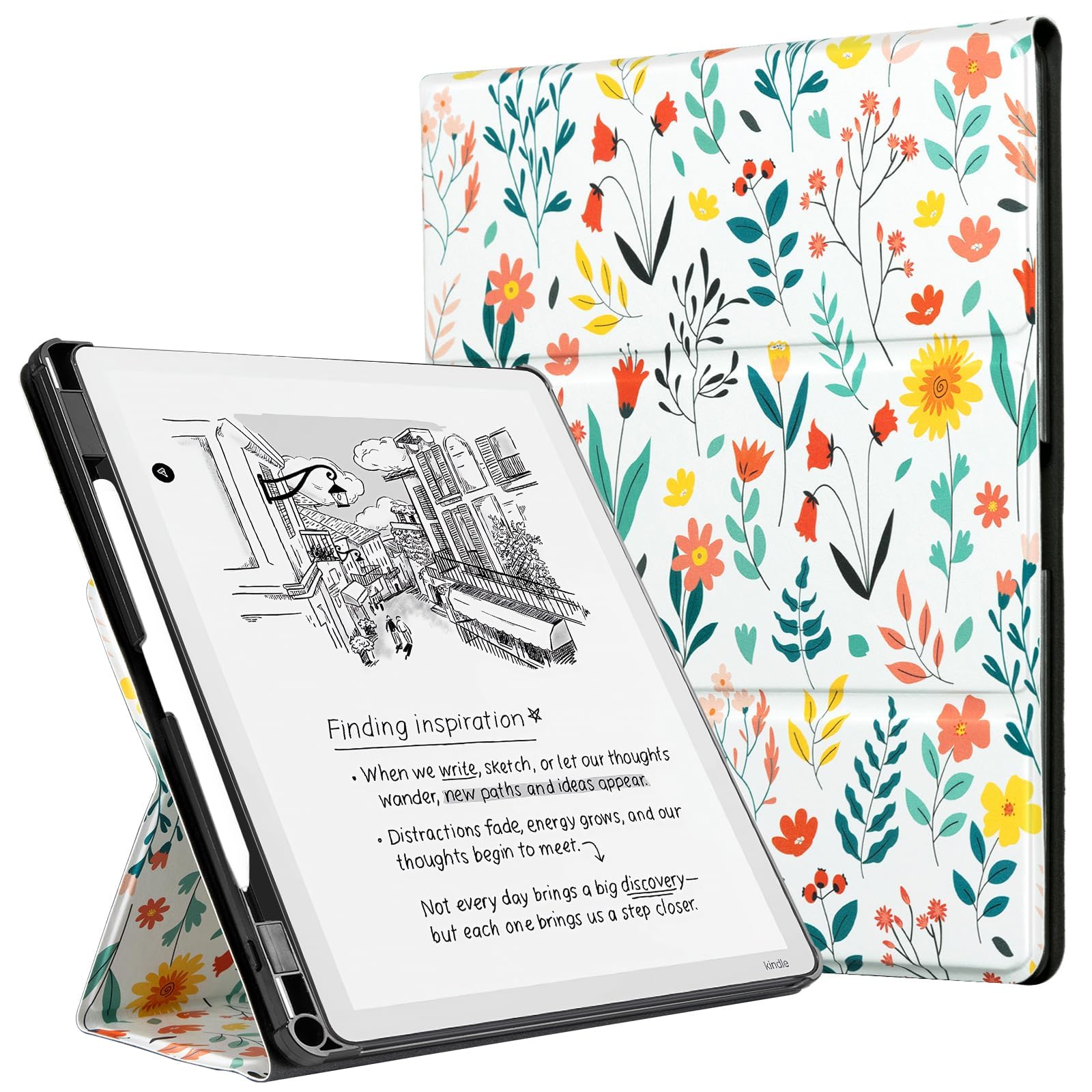 CoBak Case for 11" Kindle Scribe 3rd Generation 2025, Kindle Scribe Colorsoft with Two Viewing Angles - All New PU Leather Cover with Auto Sleep Wake, Pen Holder. Flower Sea