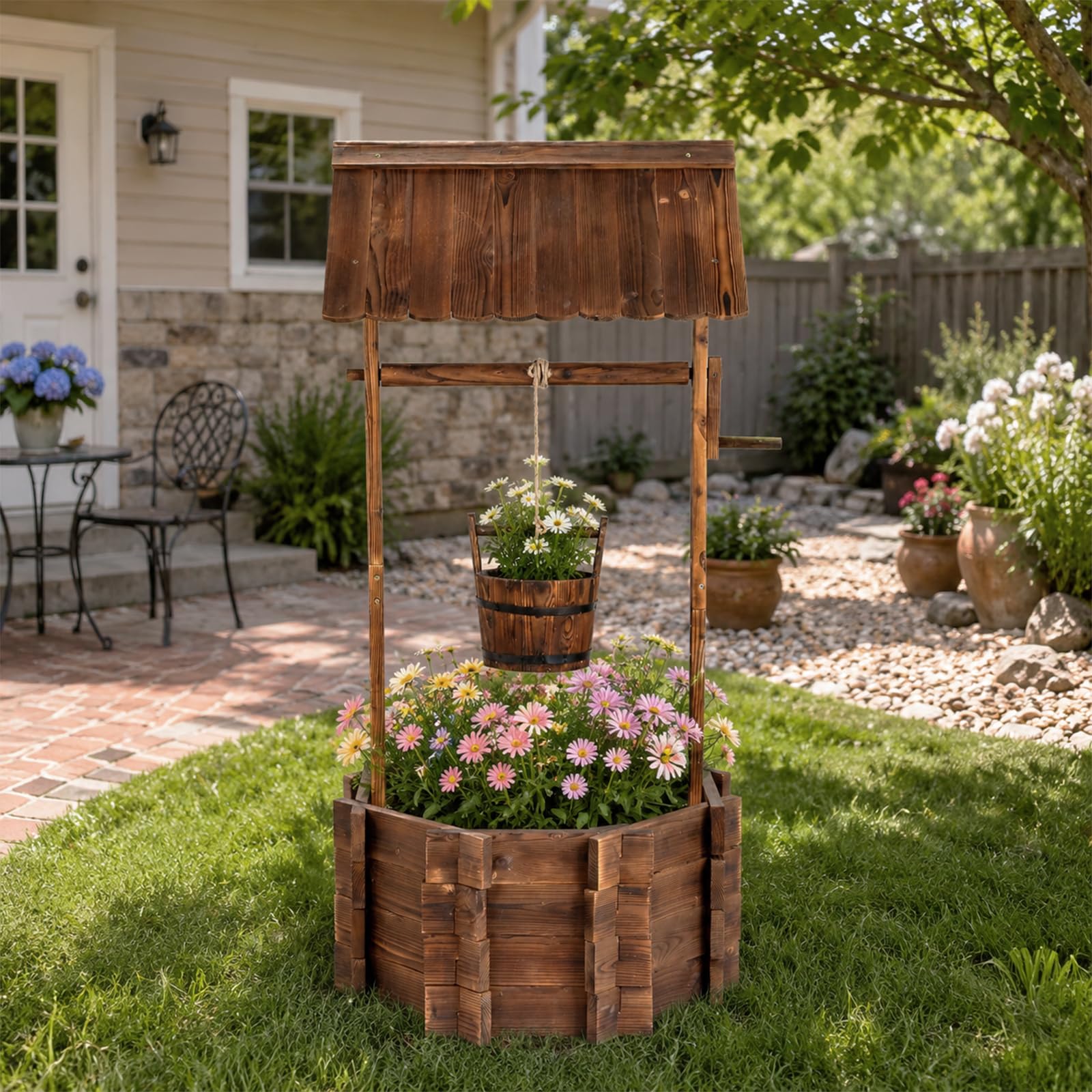 Amazon.com: VINGLI Wooden Wishing Well Outdoor Planters, Well