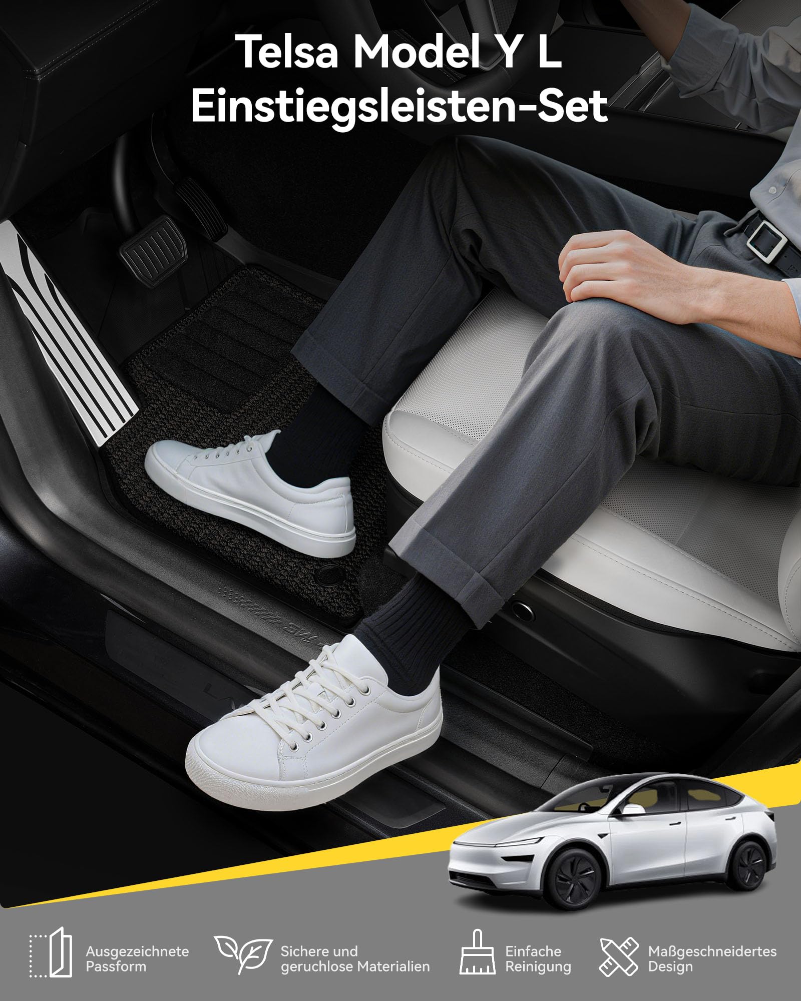 3W 8-teiliger Einstiegsleisten Vorne und Hinten für Tesla Model Y L 2026, TPE Einstiegsleisten, Einstiegsschutz, Staubschutzabdeckung, Kantenschutz, Autozubehör nach Maß