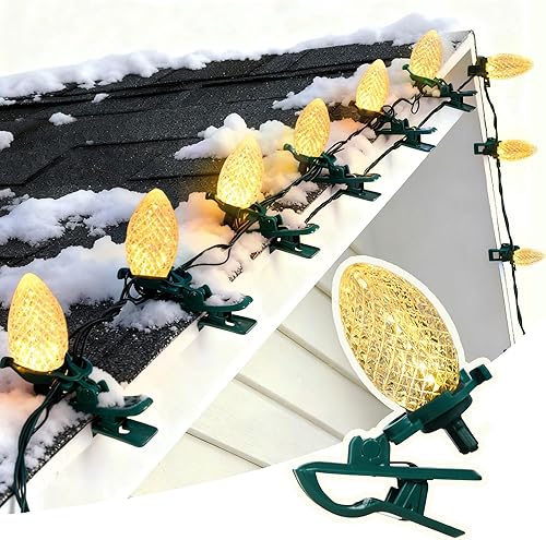 TW SHINE Luces de Navidad C9, 100 luces LED de 66 pies para exteriores, con 100 clips de resorte y temporizador, impermeables, conectables para