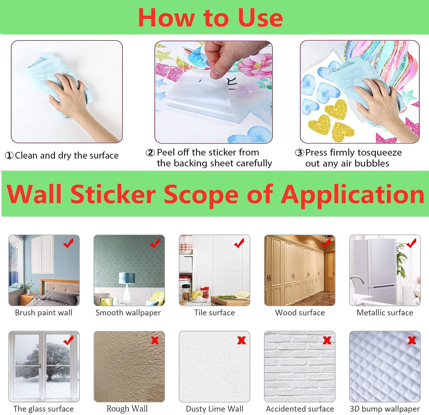 4 Sheets Unicorn Wall Decals Stickers for Girls Room,Large Size Unicorn Wall Sticker Decor for Gilrs Kids Bedroom Birthday Party…