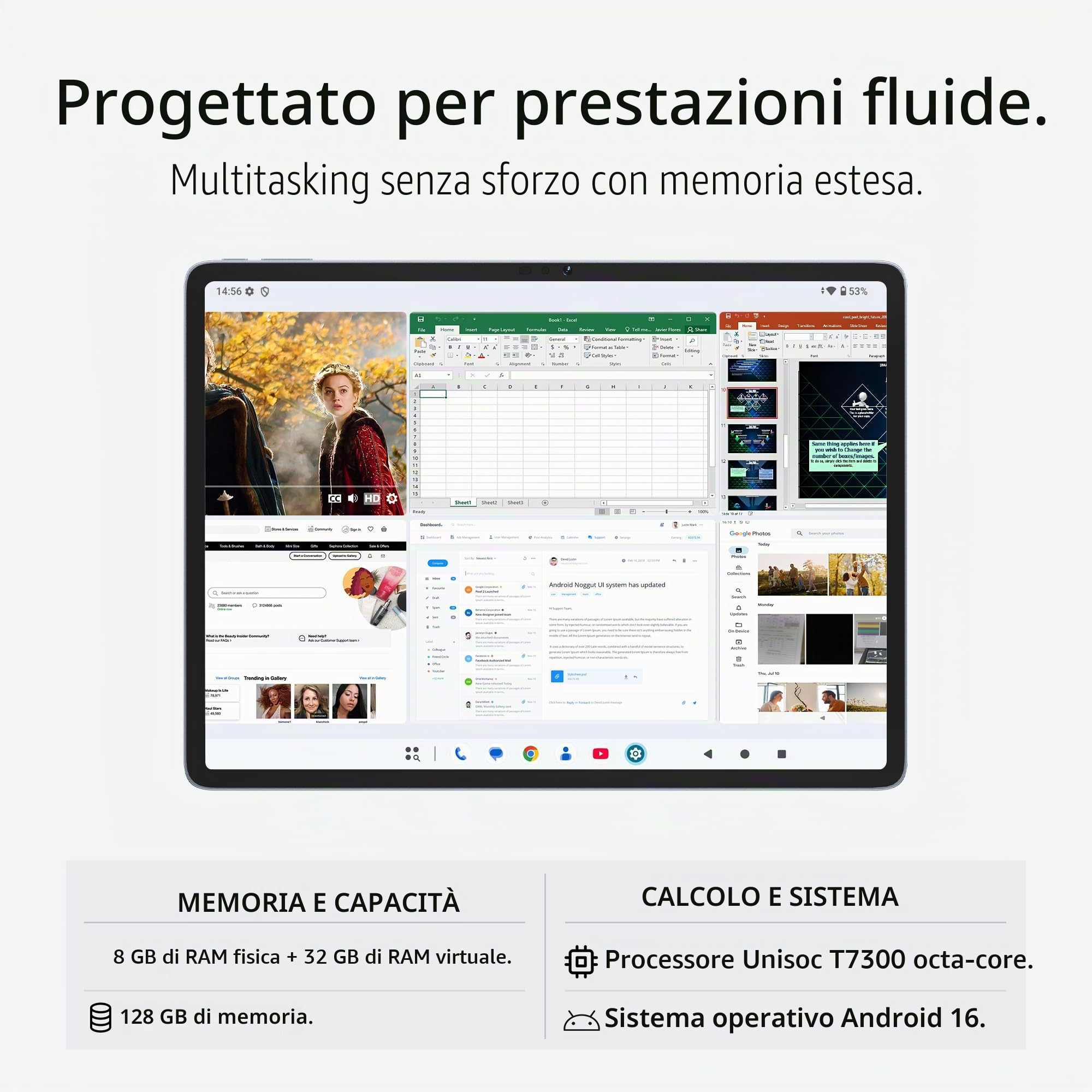 SVITOO Tablet 13 pollici, Android 16, 4G LTE con slot SIM, 8 GB RAM + 32 GB di espansione, 128 GB di memoria, 2 K Display 2240 x 1600, 90 Hz, 11000 mAh, Widevine L1