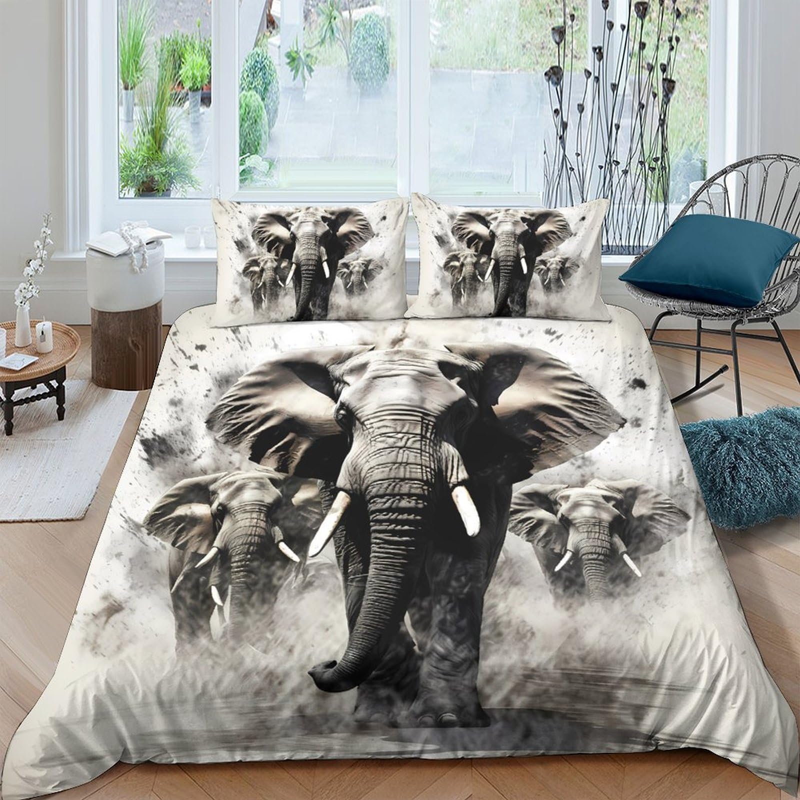 Ctjqhvkz Style-9 3D Printed Elephant Safari Fitted Sheet Microfiber Soft Decor Wildlife Bed Cover For Bedroom Guest Room Protection Single（135X200cm）