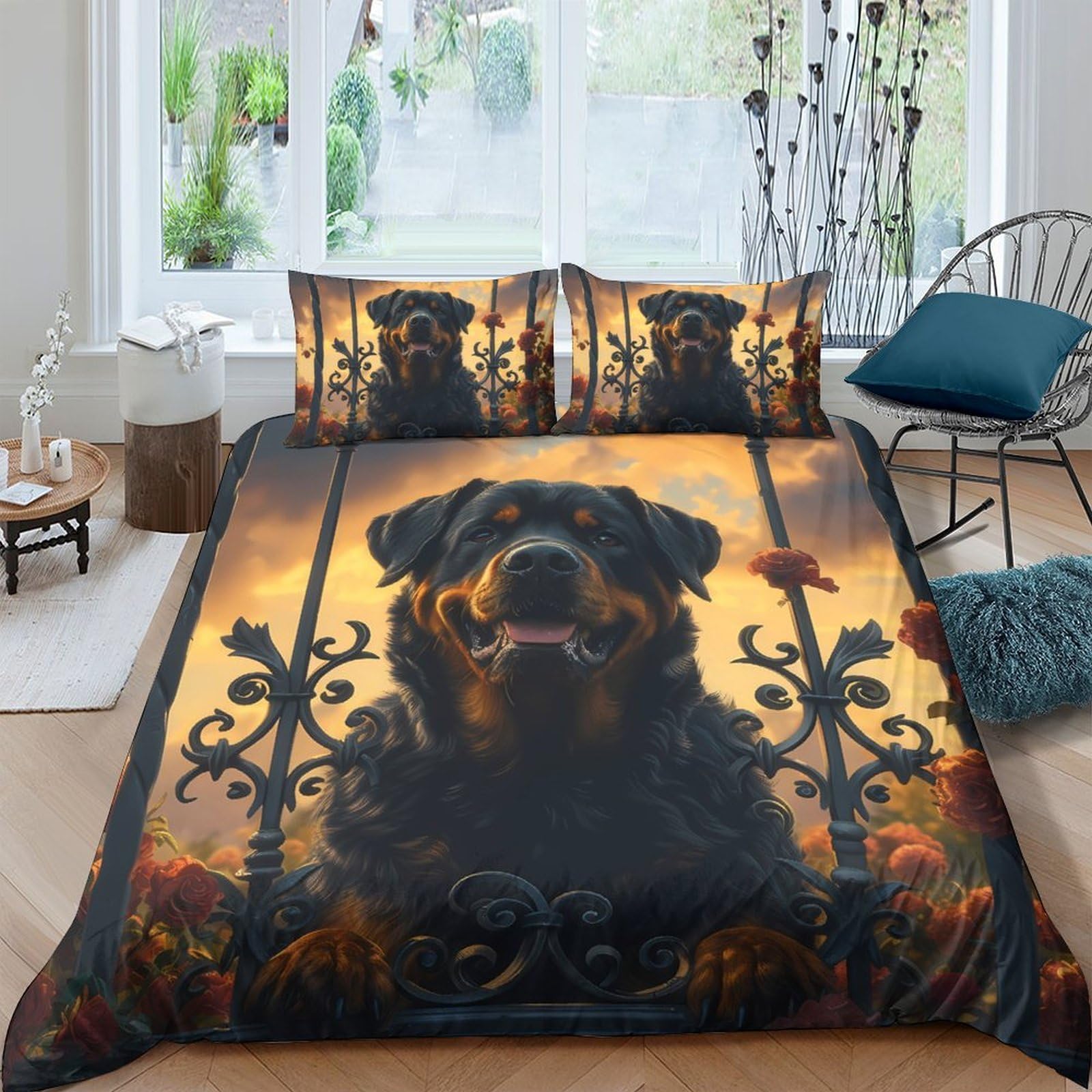 Ctjqhvkz Style-1 3D Printed Rottweiler Art Fitted Sheet Microfiber Soft Dog Pattern Bed Sheet For Bedroom Guest Room Decor Single（135X200cm）