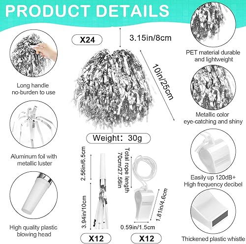 Miniatura 3 de 96 piezas de ruidos incluyen 24 pinzas de mano, 24 pompones de animadora con asa, 24 palitos de trueno, 12 silbatos de plástico con cordones, 12