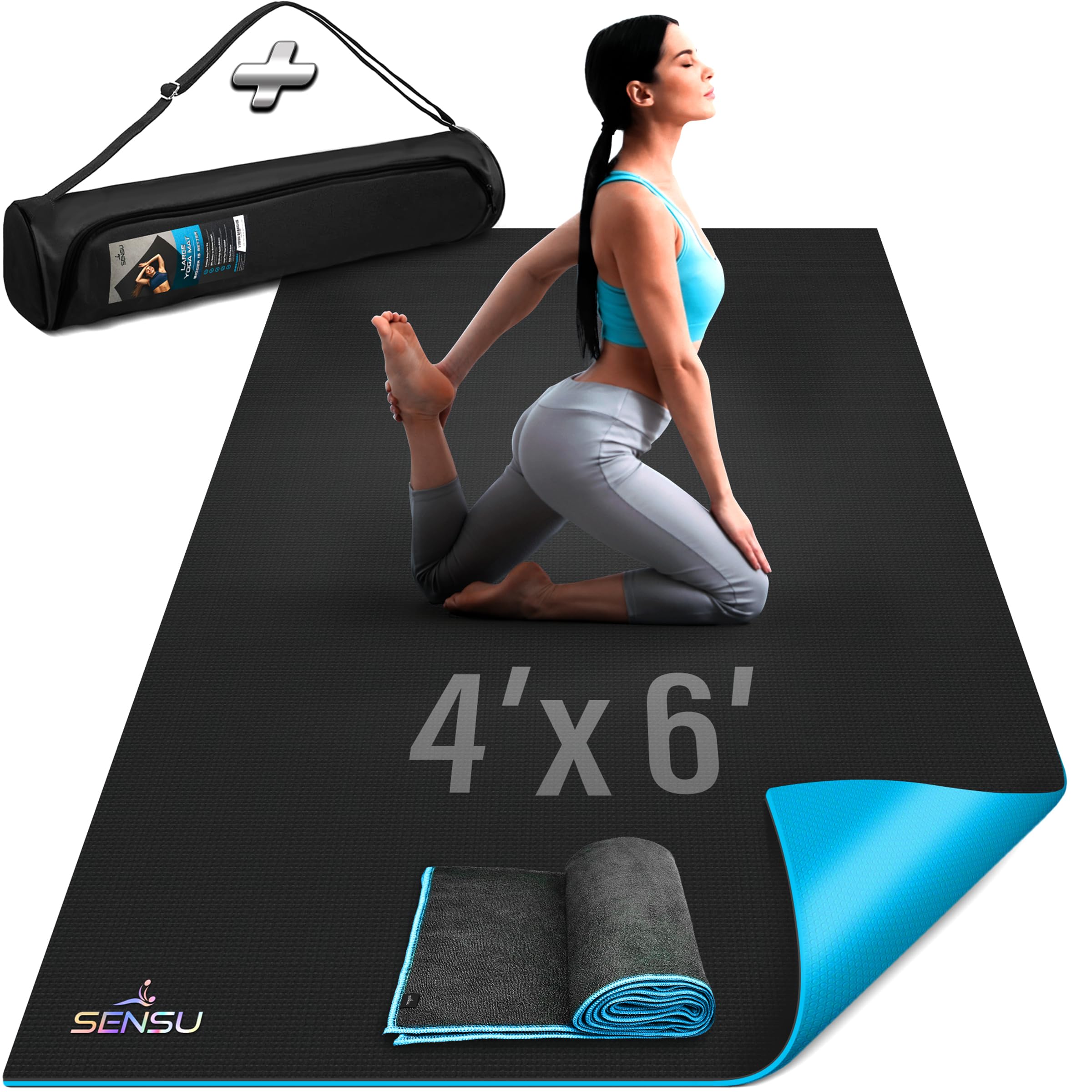 Amazon.com : Sensu Large Yoga Mat – 6' x 4' x 9mm Extra Thick Yoga