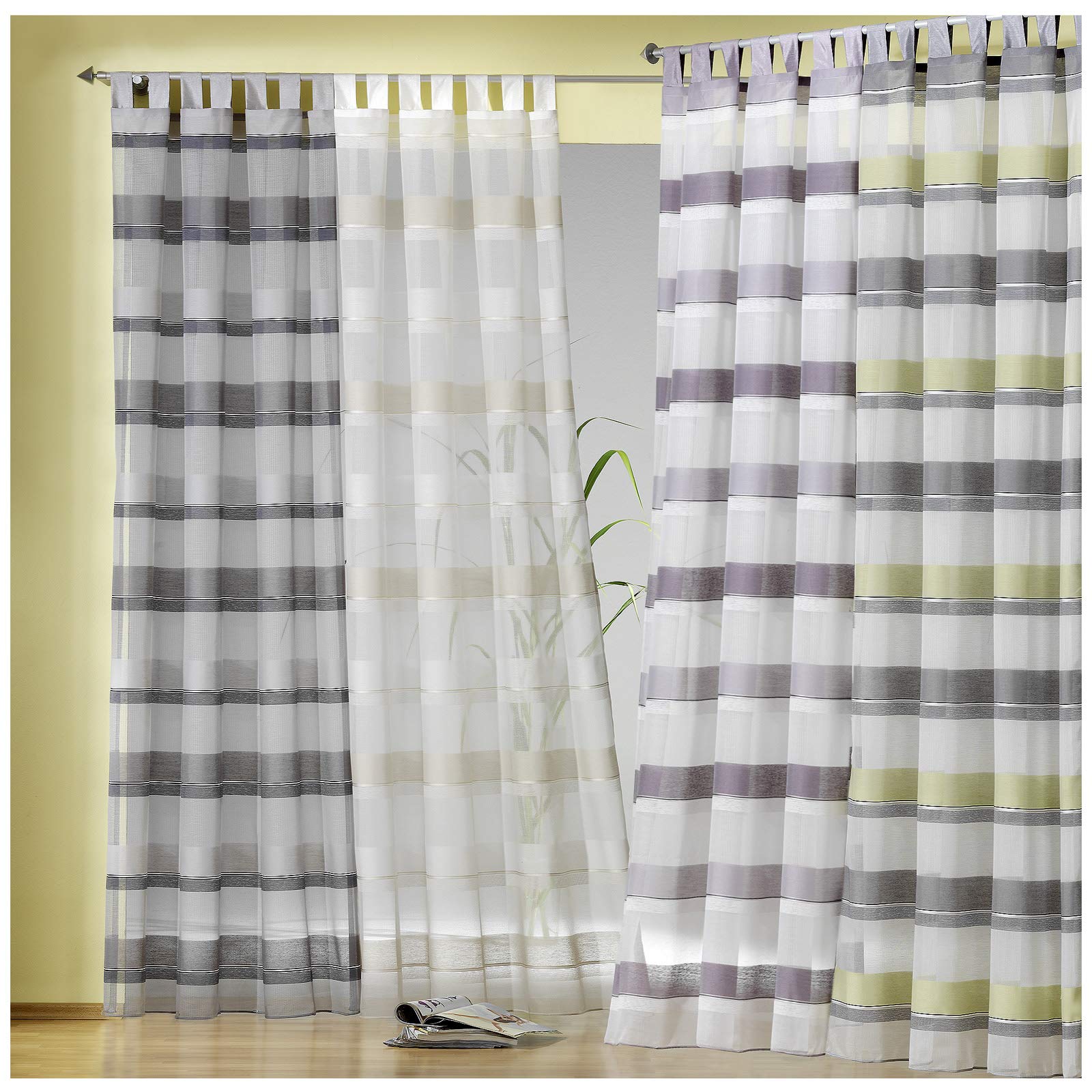 heimtexland - Tenda Happy con passanti, opaca, a righe, 260 x 140 cm, accorciabile, pesante e morbida, pronta da appendere Tenda tipo 249, Tessuto, blu/arancione/rosa., HxB 260x140 cm