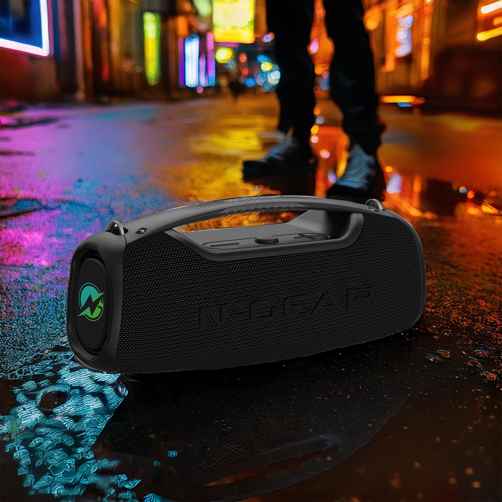 N-Gear NRG 500 – głośnik Bluetooth do użytku na zewnątrz, przenośny zestaw imprezowy z dźwiękiem i światłem na imprezę, Bluetooth Box z mikrofonem, 500 W, wodoszczelny, 8 godzin odtwarzania basów
