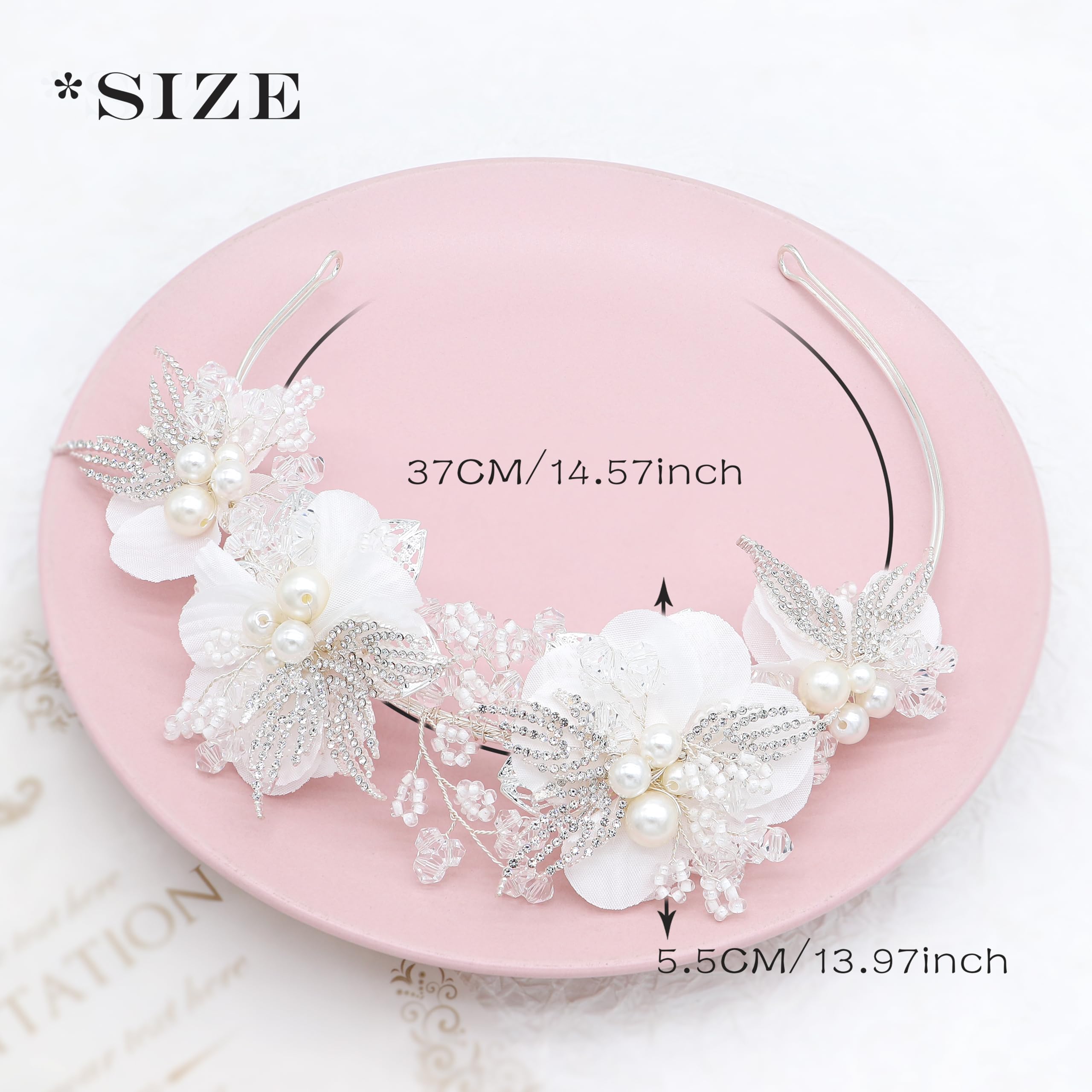 Oriamour Accessorio per capelli con fiori bianchi, per matrimonio, comunione, per ragazze, accessorio per capelli da principessa, per feste di compleanno, prima comunione, argento