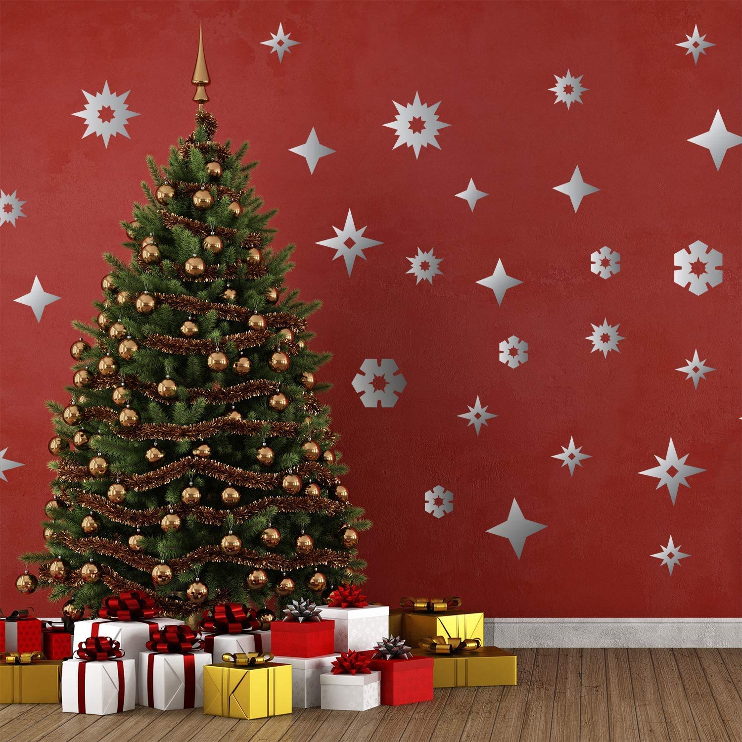 WALPLUS Wallplus Christmas Decorations Wall Stickers Merry Christmas Decoration Set Wall Murals Decals Living Room Children Nursery Décor Silver Christmas Snowflakes Stickers, Multicolour