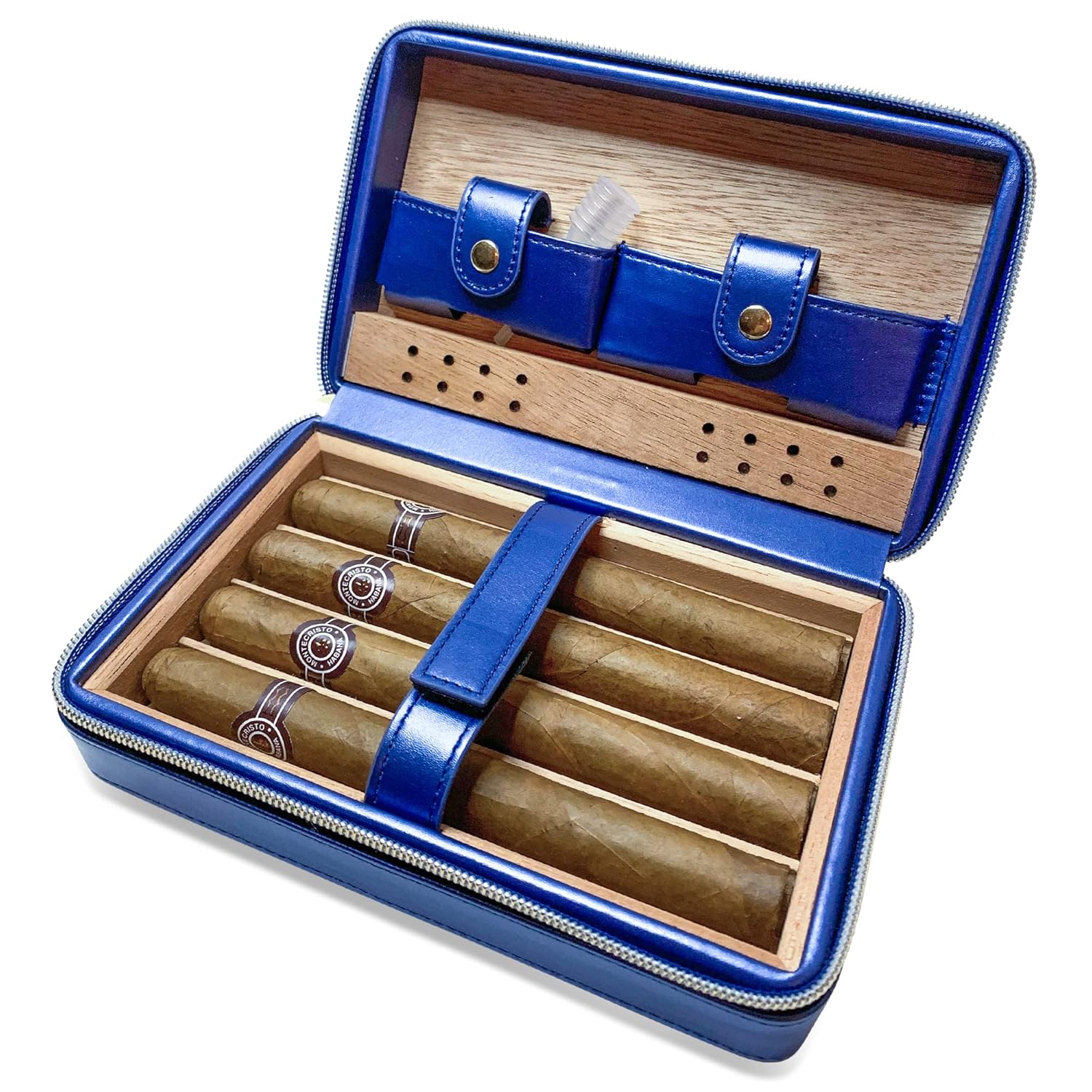 Cigar Humidor|Travel Humidor|Cedar Wood Leather Cigar Case|Blue Cigar Box |Gift for Man Women