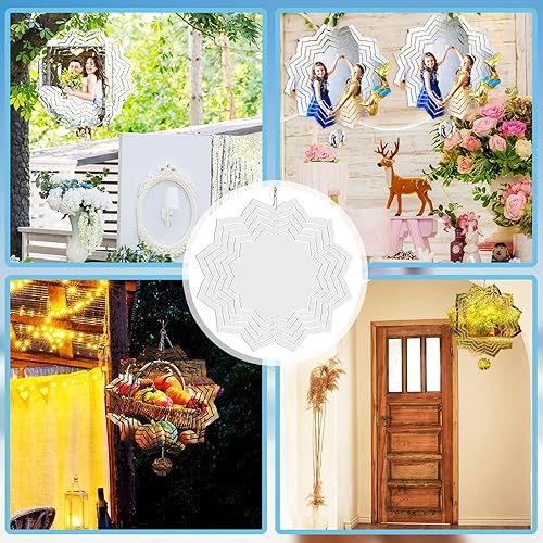 Miniatura 5 de Remerry 10 piezas de 10 pulgadas, hilandero de viento de sublimación en blanco 3D de aluminio alimentado por viento, escultura cinética colgante,