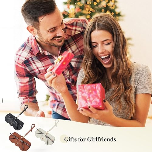 Miniatura 6 de Bolsa de cuero suave para gafas de sol, bolsa de cuero suave para gafas de sol con correa para la muñeca, estuche portátil para gafas de sol