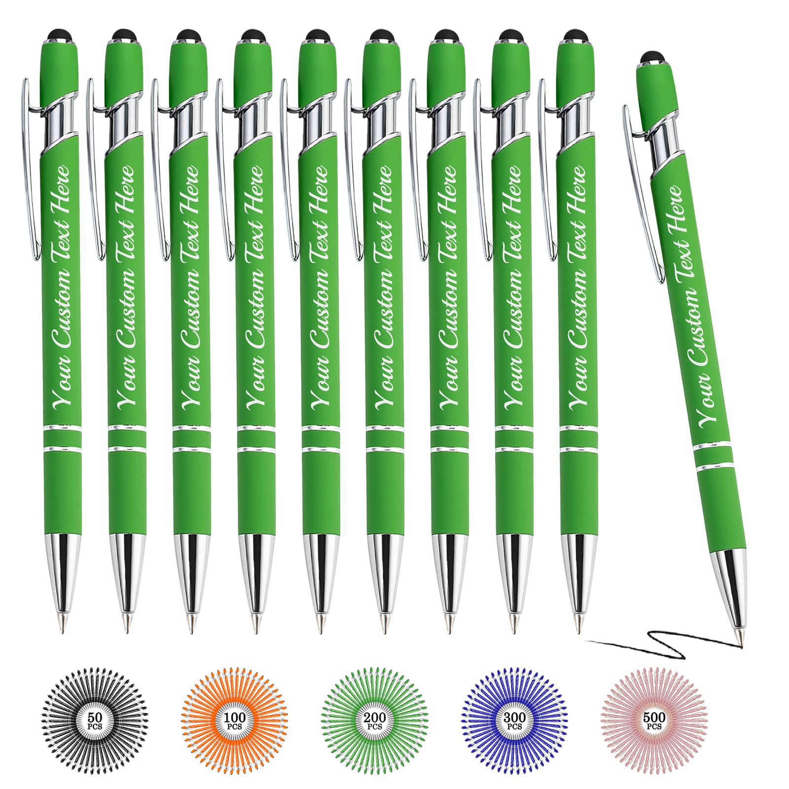 Oscolewis Personalized Bulk Pens with Stylus customized Name&Logo&Text Ballpoint Pen Custom Engraved Pens Black Ink Corporate Business Work School Promotion Gift Green