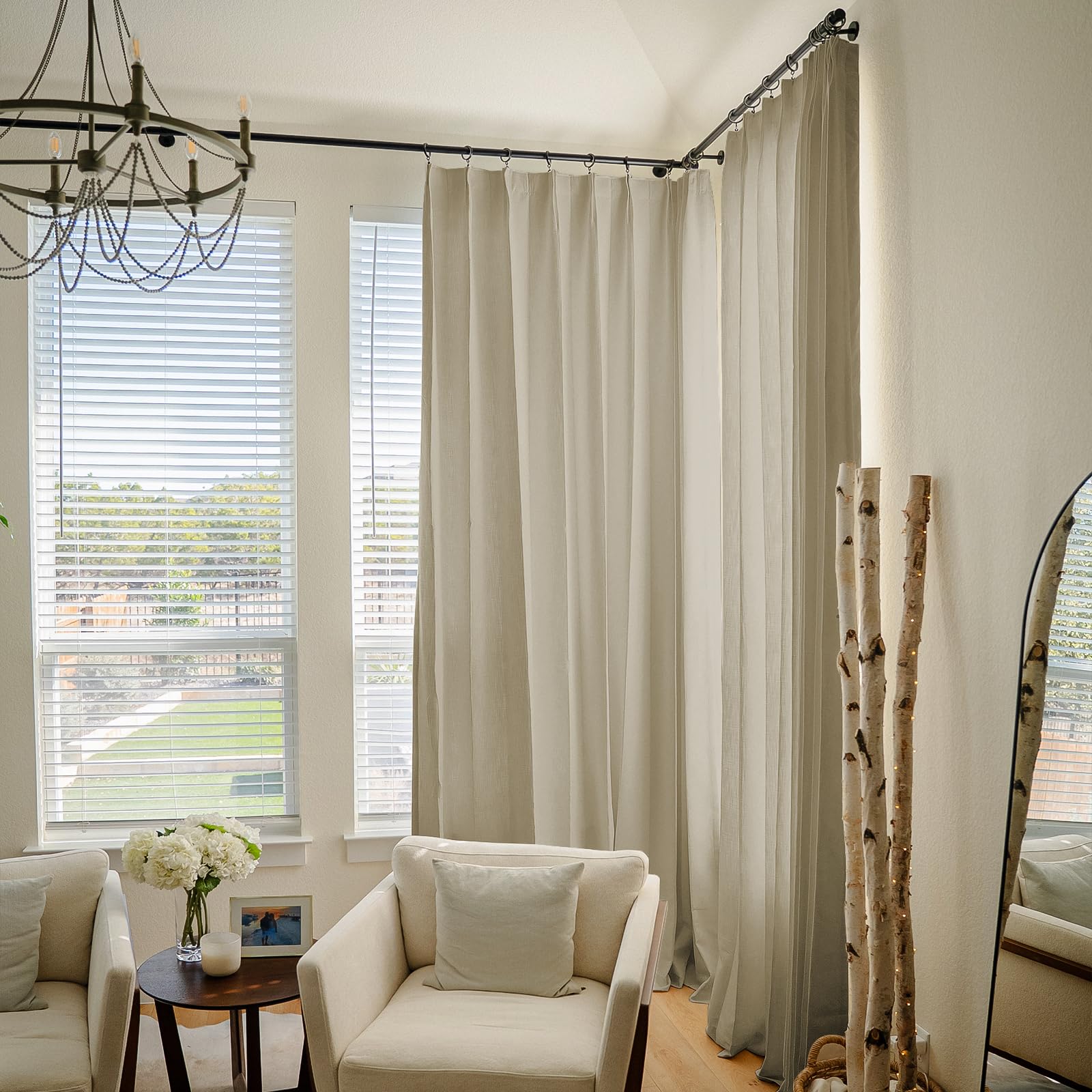 Amazon.co.jp: TWOPAGES ベージュ ピンチプリーツカーテン 長さ45