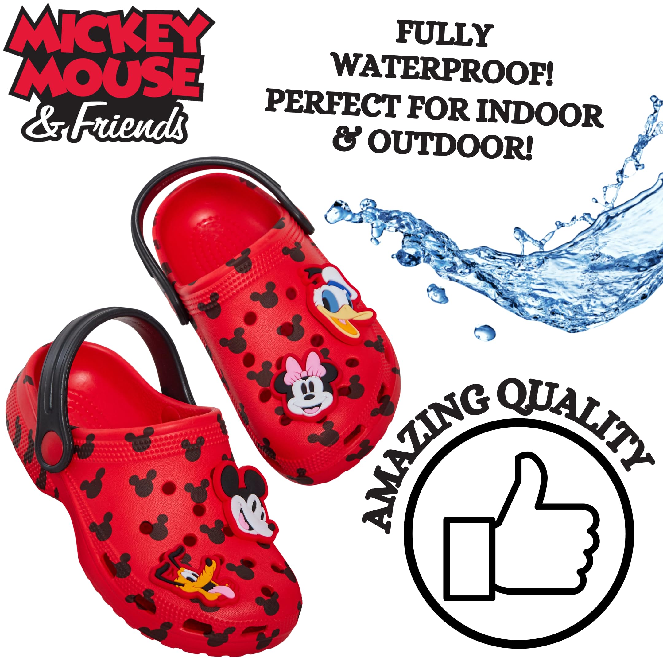 Disney Sabots Mickey Mouse Minnie Mouse avec Charms, Sandales pour Enfants, Sliders d'été avec Sangle de Cheville, Chaussures de Plage