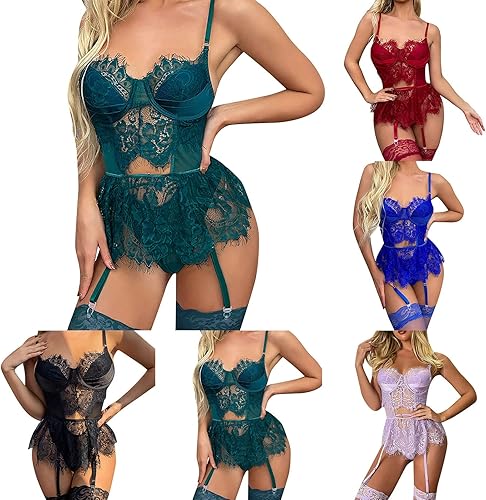 Miniatura 2 de Women Lingerie Bodysuit Babydoll Babydoll Teddy Lingerie Lace Chemise V Neck Mesh Sleepwear