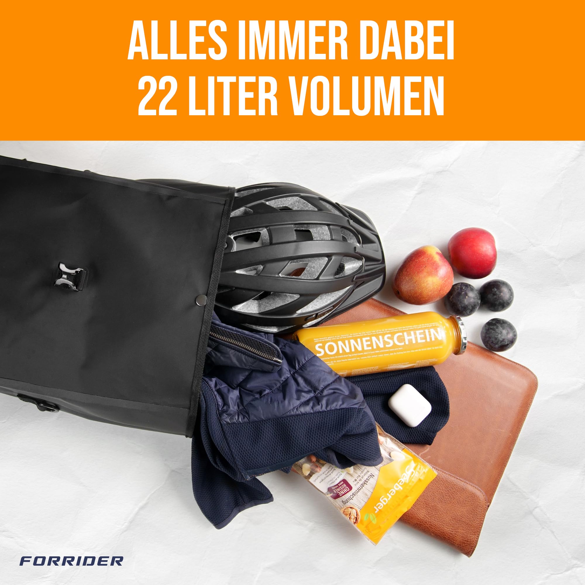 Forrider Fahrradtasche Wasserdicht für Gepäckträger [22L] mit Schultergurt & Reflektoren | Fahrrad Gepäckträgertasche | E-Bike & Fahrrad Tasche Fahrradtaschen Gepäckträger Tasche hinten