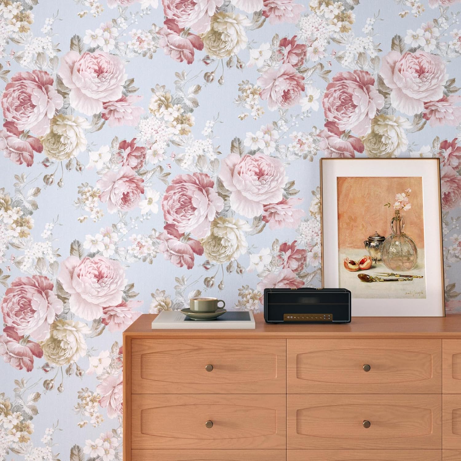 Peel and Stick Wallpaper Floral Contact Paper Vintage Pink Rose Removable Modern Self Adhesive Floral Contact Paper for Cabinets Bedroom Walls Temporary Decoration Vinyl Wallpaper 17.5"x314"