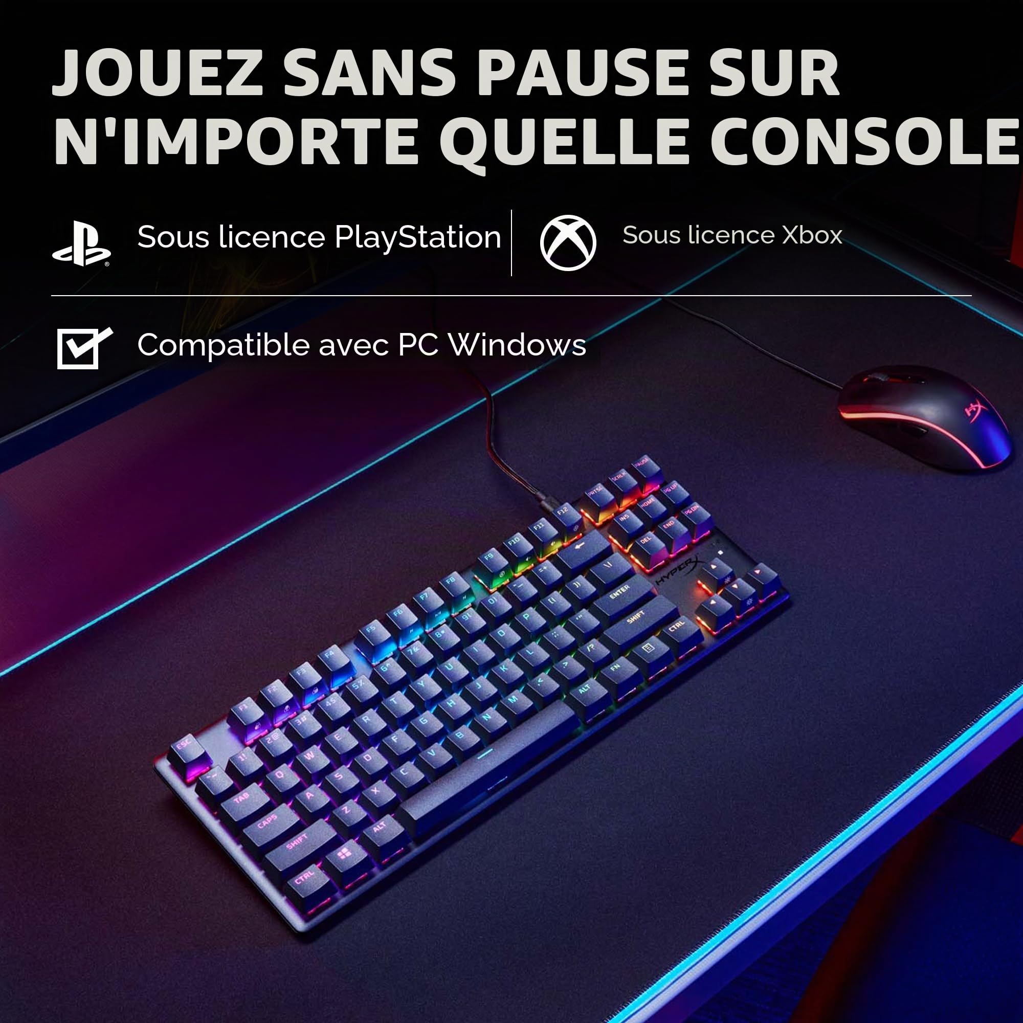HyperX Alloy Origins Core PBT – TKL Clavier de Jeu mécanique, Touches PBT, éclairage RVB, Compact, Corps en Aluminium, Personnalisable avec HyperX NAuthity, mémoire intégrée – HyperX Tactile Aqua