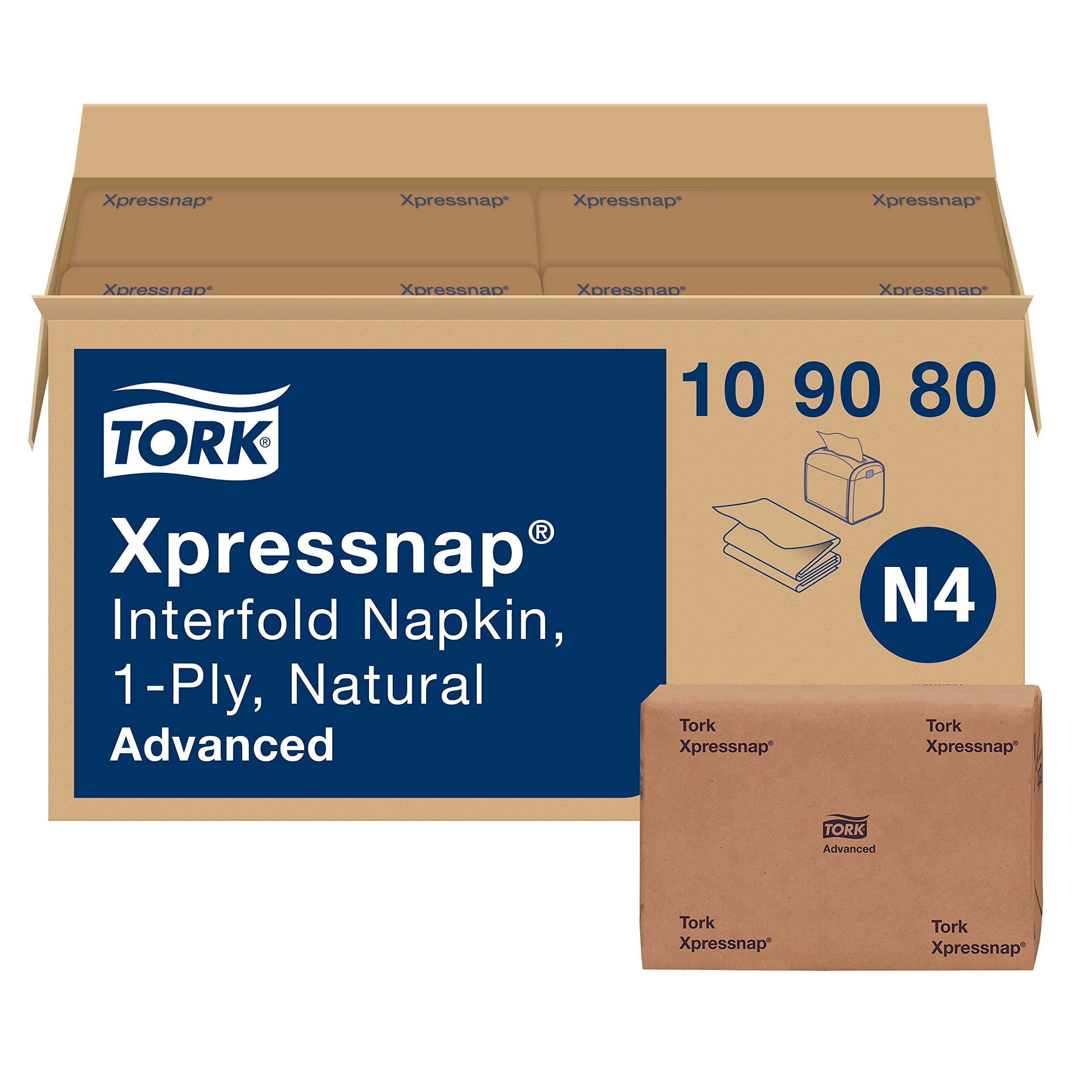 Tork Xpressnap® White Dispenser Napkin N4, One-at-a-Time Dispensing,1-ply, 1/4 Fold, 13" x 8.5 ", 12 x 500 Napkins, 109080