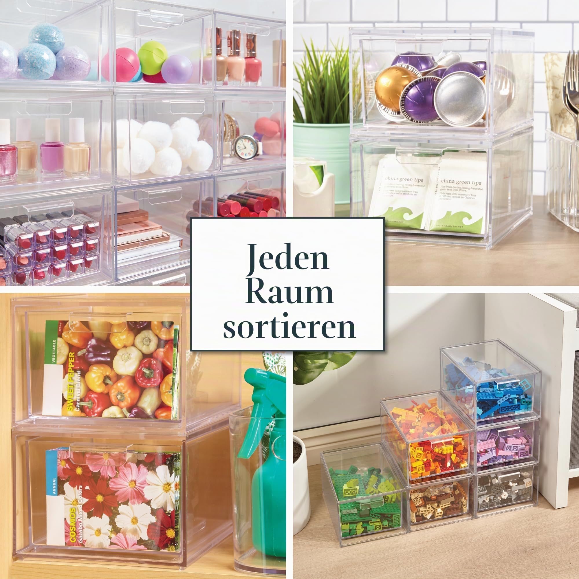 STORi Audrey stapelbare transparente Kunststoff-Organizer-Schubladen, 2-teiliges Set zum Organisieren von Kosmetik- und Schönheitsartikeln auf einem Schminktisch, hergestellt in den USA