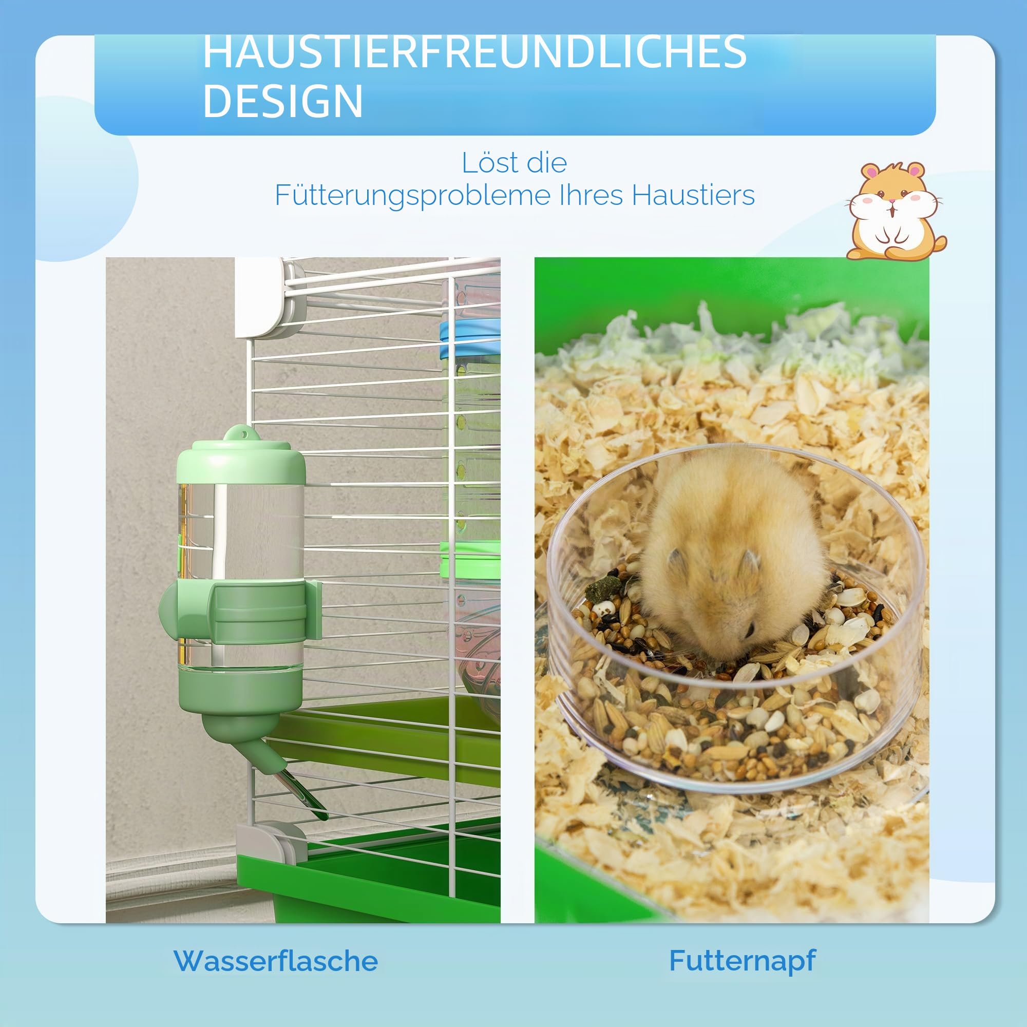 PawHut Großer Hamsterkäfig, Käfig für Nagetiere, 5 Ebenen, mit Tunnel, Tränke, Laufrad, Leitern, Maße: 59 x 36 x 69 cm (L x B x H)