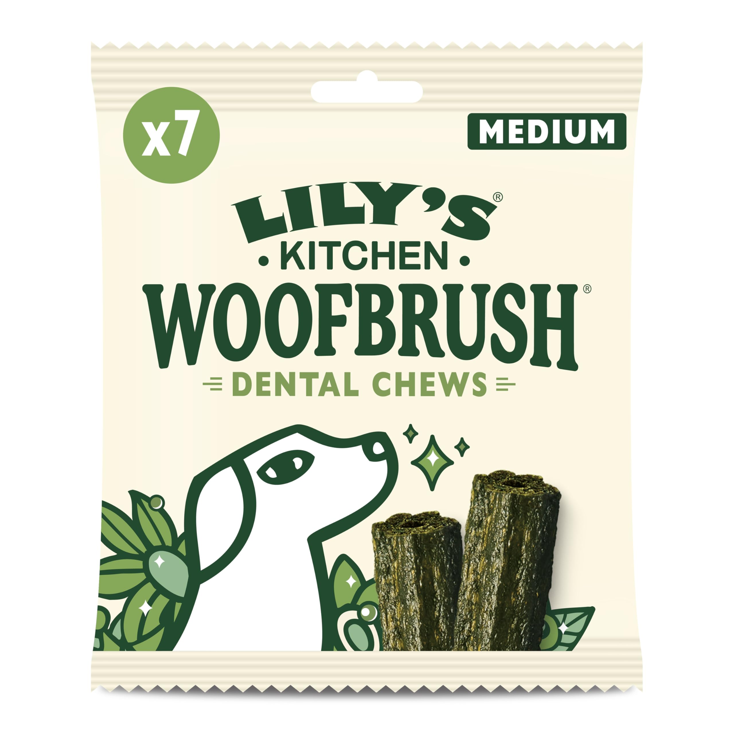 Lily’s Kitchen Woofbrush Medium Dental Dog Chew, Adult Dog 6xPacks(196g), Grain-free Recipe, With Natural Ingredients, for Medium Dogs