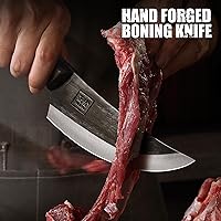 Vista 2 de ENOKING Mini cuchillo vikingo, cuchillo japonés de carnicero de chef de 5.9 pulgadas, corte de carne con funda forjada a mano, cuchillo de carne