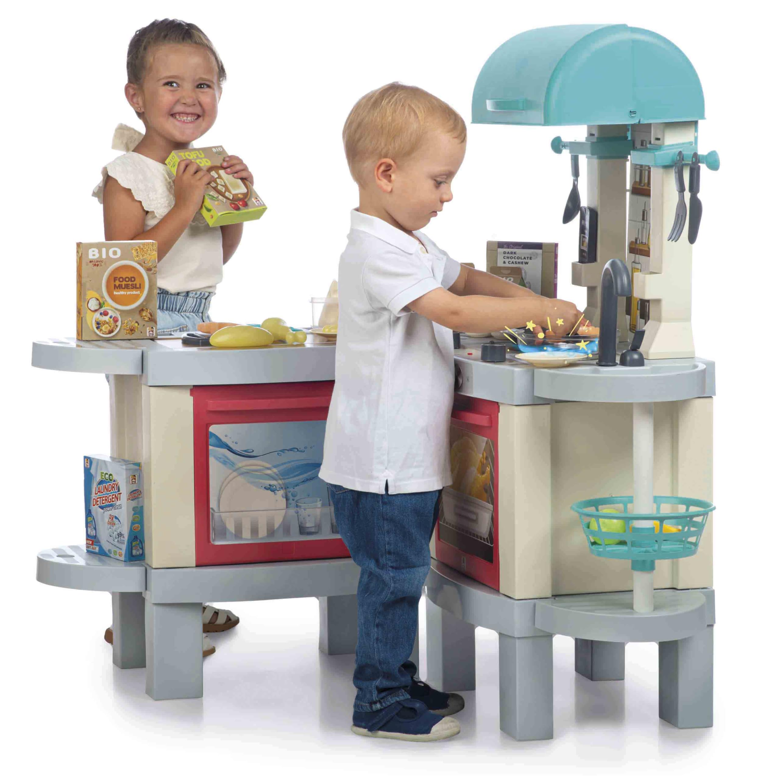 Chicos - Cocina Juguete Kitchen Plus | Cocinita Infantil 2en1| Luces, Sonido y Efecto Real | Transformable en Barbacoa | 31 Accesorios | Niños 3 4 5 años (85114)