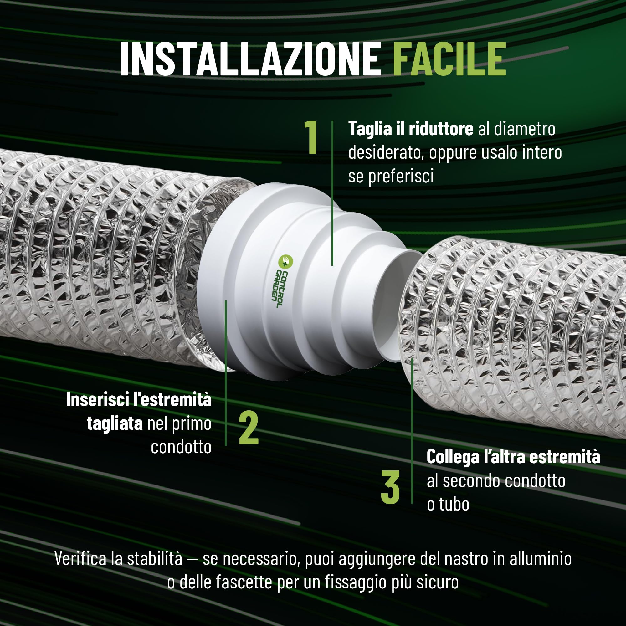 CONTROL GARDEN Riduttore Universale per Sistemi di Ventilazione - Raccordo Connettore per Condotti di Ventilazione Diametro Ø 80 100 120 125 150 mm - Riduttore Tubo Bianco