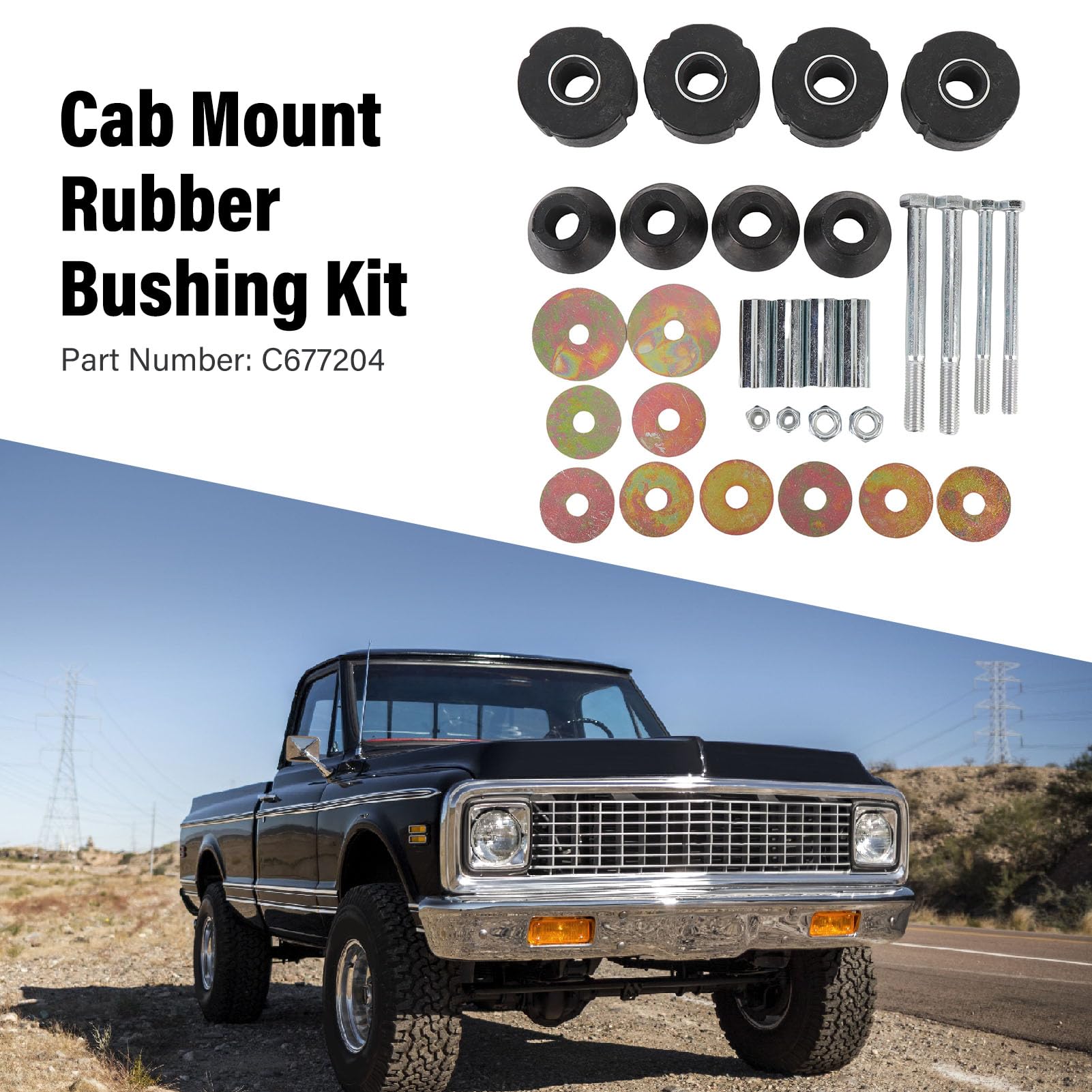 CAB Mount C677204 - Prise en caoutchouc - Meilleure maniabilité - Cabine de traction améliorée - Kit de matériel pour camions de 1/2 tonne