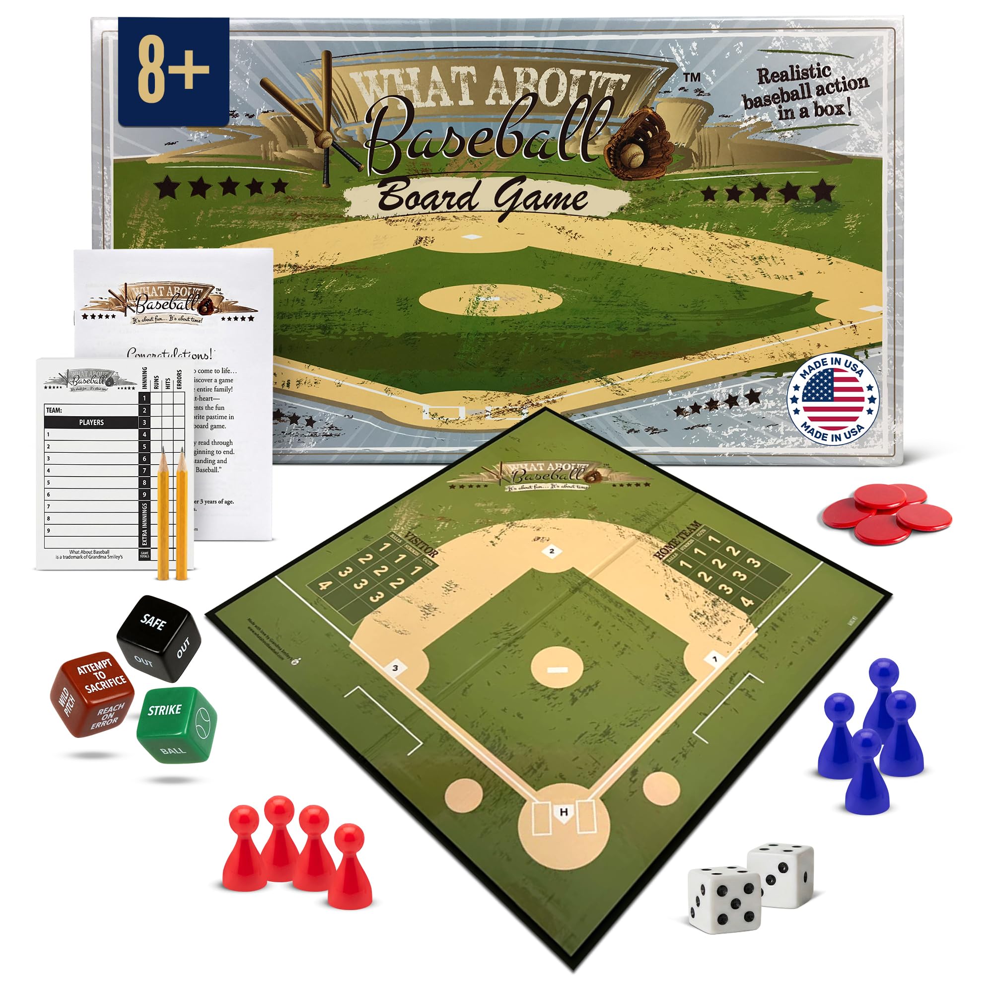 Baseball Gifts for Boys 8-12, Baseball Board Games for Kids and Adults with Dice, Tokens, & Score Pad, Fun Indoor Game with Basic and Advanced Play, Family Friendly Sports Board Game for All Ages