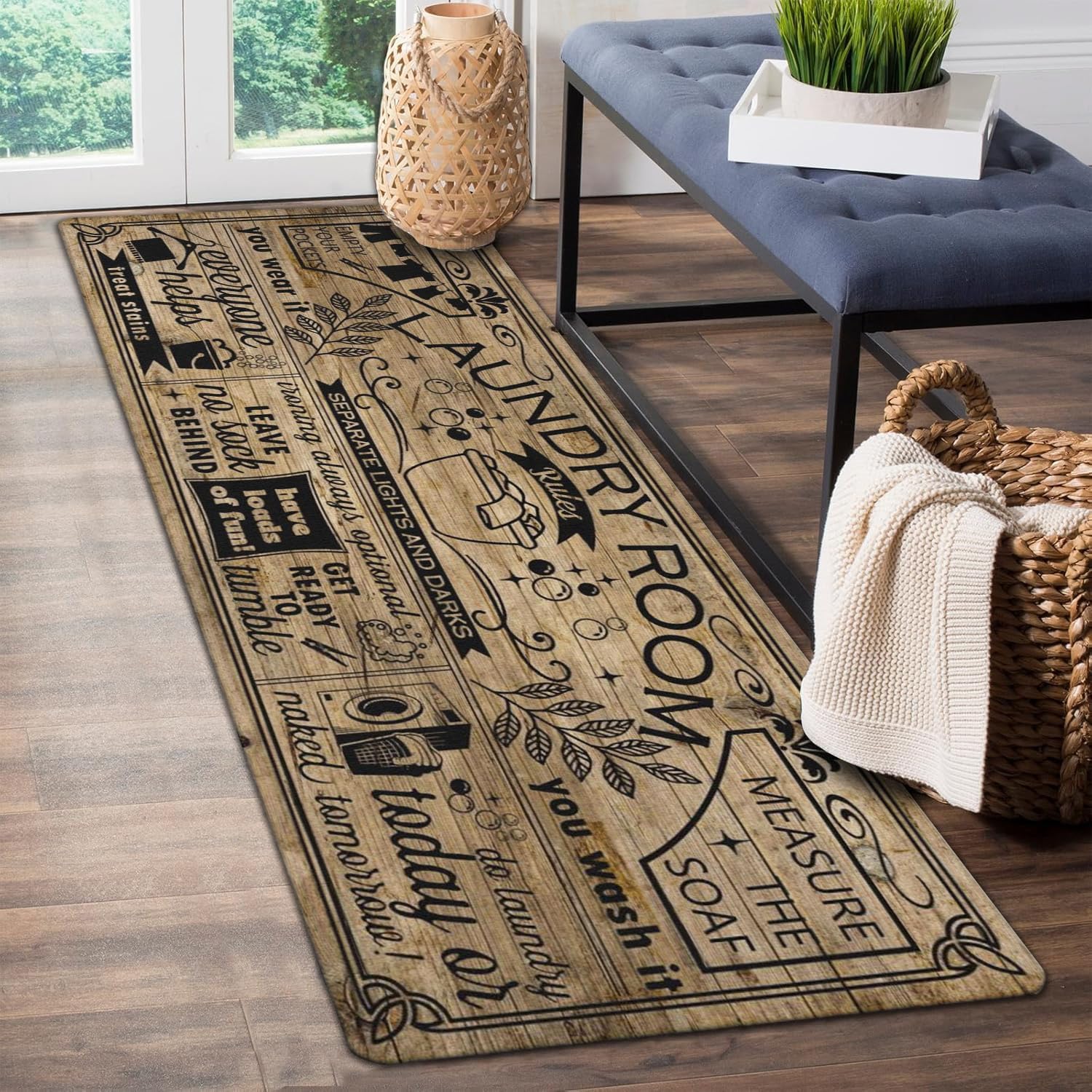 Laundry Room Rules Rug - Farmhouse Kitchen Floor Mat -Laundry Room Rug- Runner Decor -Washable Floor Carpet for Washroom Mudroom Kitchen Bathroom Hallway-20 x 59
