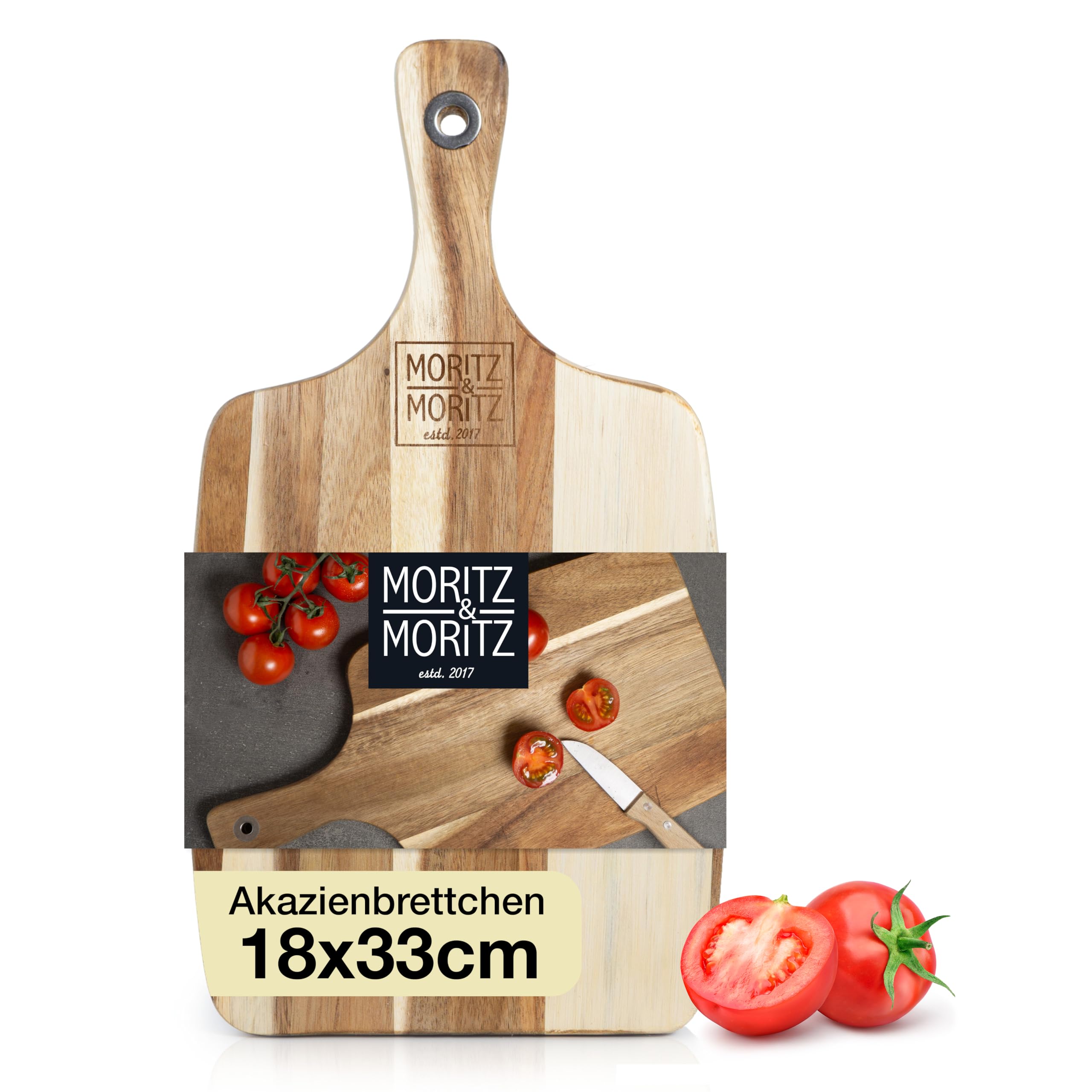 Moritz & Moritz Drewniana deska do krojenia 33 x 18 cm – drewniana deska do krojenia z litego drewna akacjowego – deska do serwowania sera – drewniana deska kuchenna trwała, przyjazna dla noży, łatwa