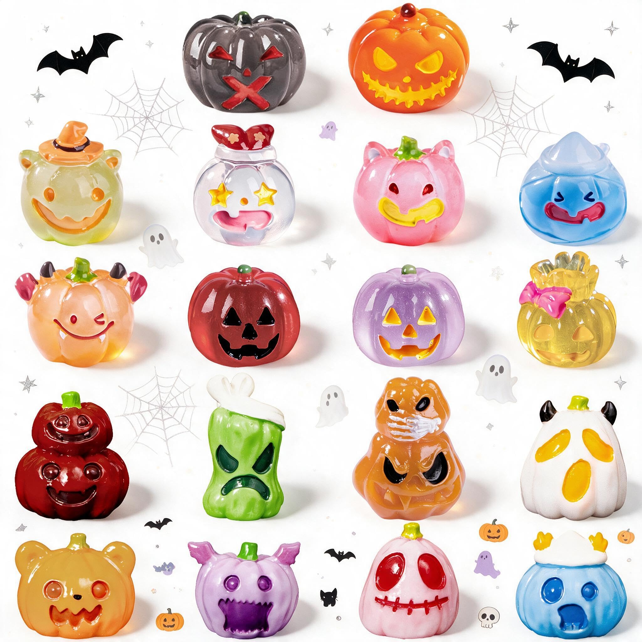 18Pcs Halloween Mini Resin Pumpkin Figures Luminous Pumpkins Decoration
