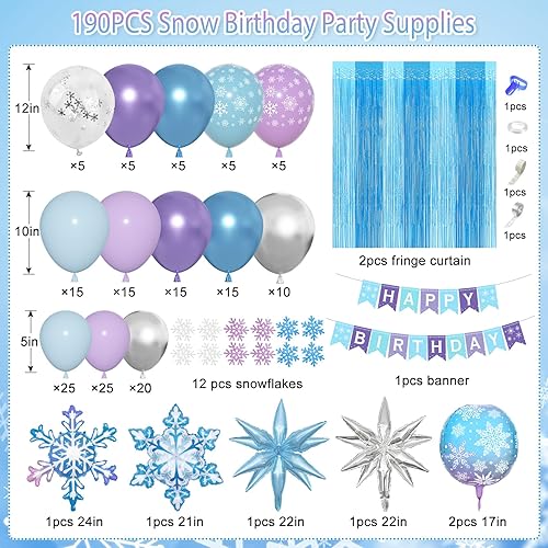 Miniatura 2 de Ouddy Life Kit de arco de guirnalda de globos de Frozen, decoración de fiesta de cumpleaños congelada, cortina de flecos, confeti azul, morado,