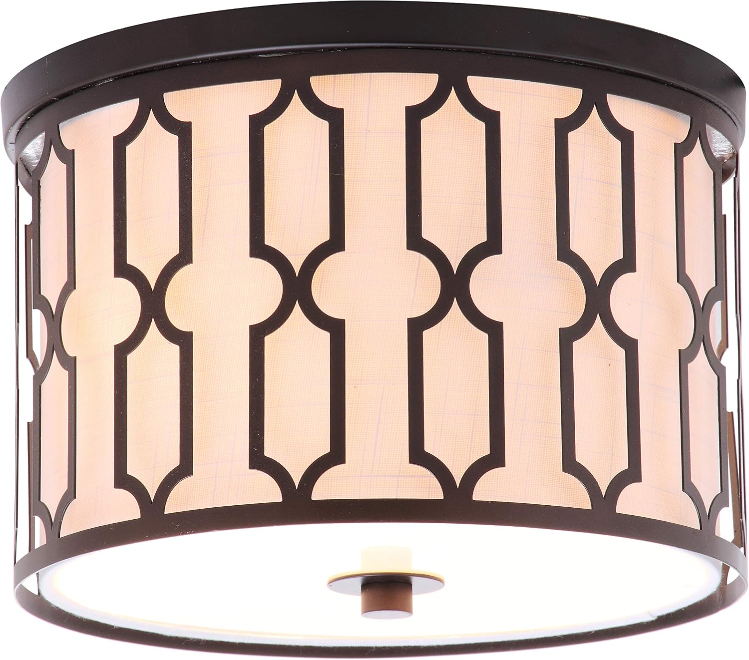 JONATHAN Y 16.75" Oil Rubbed Bronze 3-Light LED Flush Mount Ceiling Light, Modern Geometric Metal Fixture for Bedroom Hallway, White Linen Shade, LED Bulbs Included (JYL3508A)