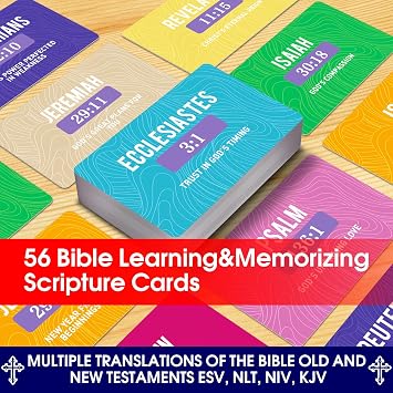 Bible Memory Verse Cards, Weekly Scripture Flash Cards | 56 Weekly Scripture Cards, Multi-Translation Bible Verses, Daily Devotions, Prayer & Bible Study, Christian Gift