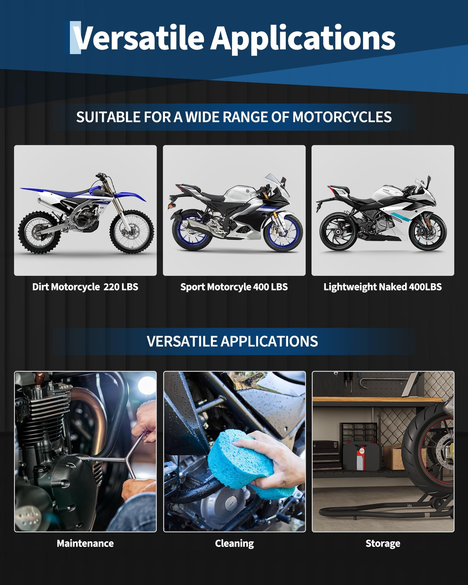 Stabiler Montageständer Motorrad Hinten – Motorrad Aufbockständer 450 Lbs Tragkraft, Höhenverstellbar, u- & l-Schwingenaufnahme, Ideal Für Wartung & Reparatur – Schwarz |