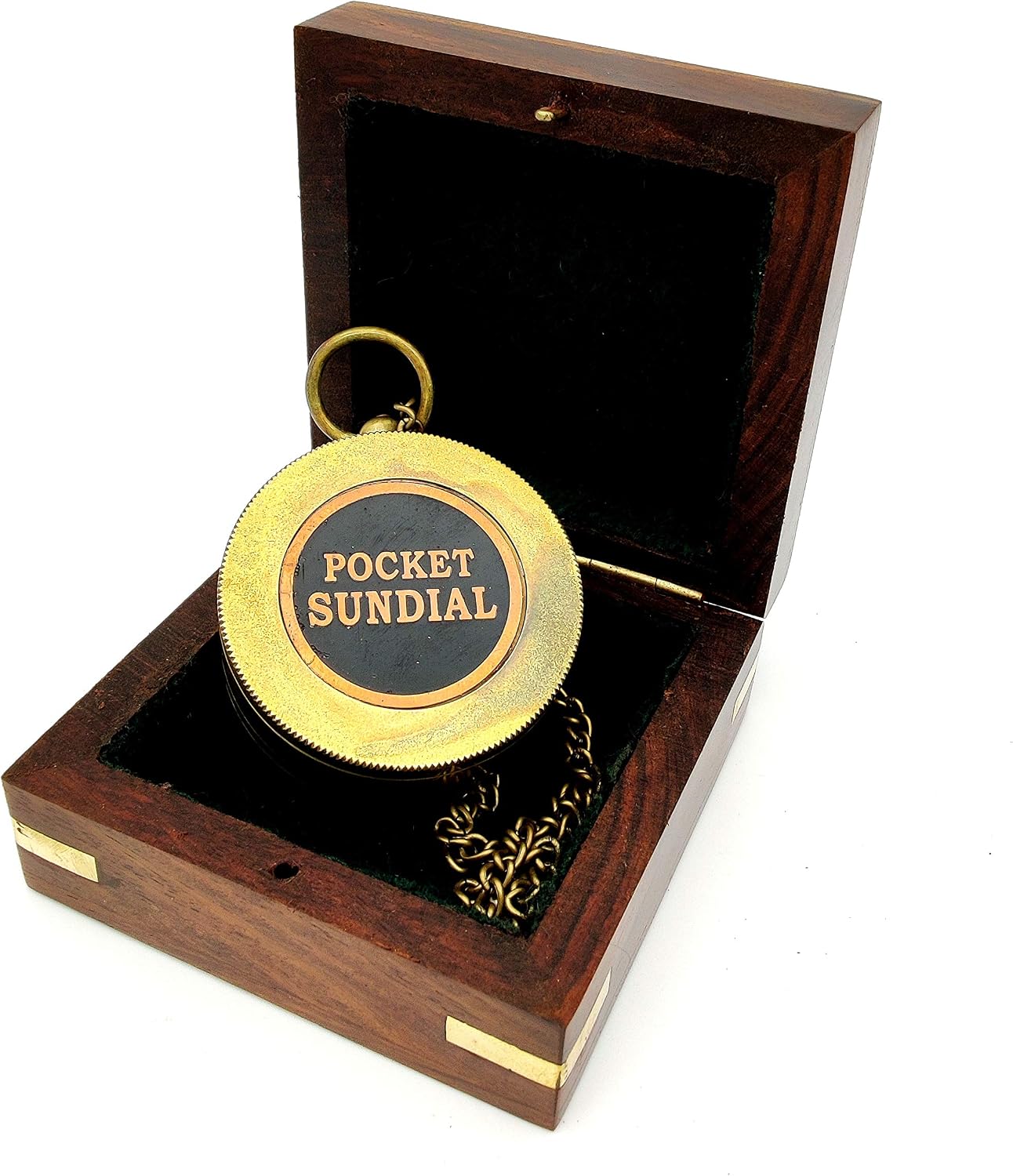 Pocket Sundial Compass, Both Side on lid Handwork.
