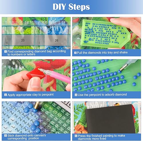 Miniatura 5 de MXJSUA Kits de pintura de diamantes 5D para adultos, kits de arte de diamantes de corazón de cristal, kit de pintura de diamantes de playa, kit de