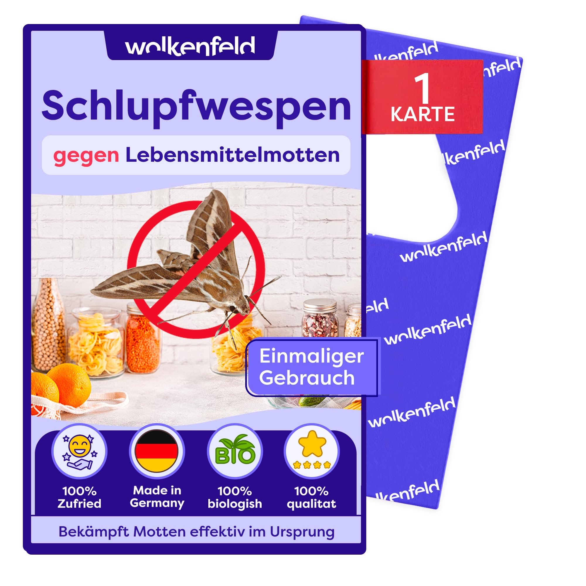 Wolkenfeld Schlupfwespen gegen Lebensmittelmotten – 1 Karte mit 1 Lieferung – Effektive & Chemiefreie Mottenbekämpfung – Natürliche Alternative zu Mottenfallen, Sprays & Pheromonfallen