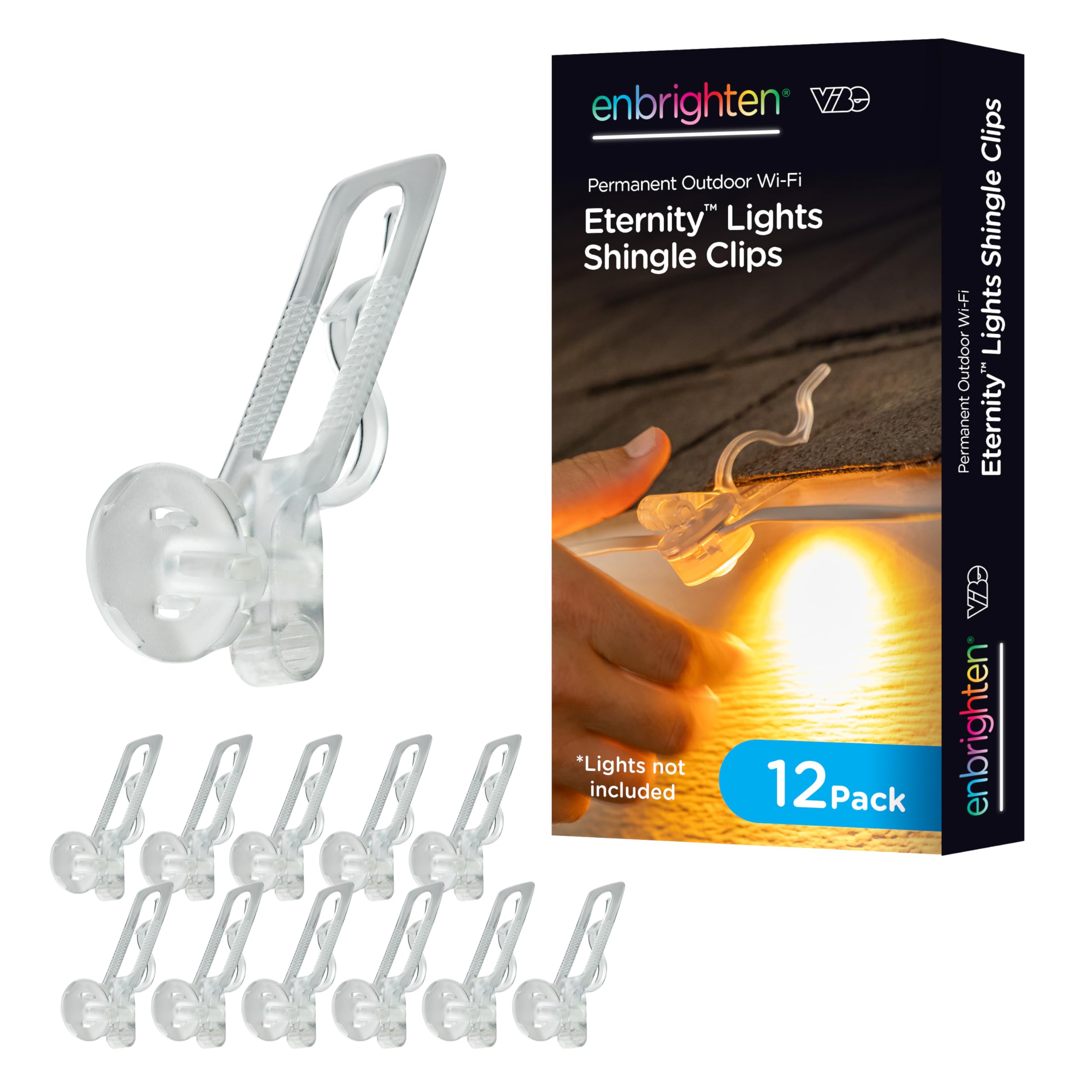 Enbrighten Eternity Permanent Outdoor Lights Shingle Clip, 12 Clips, Not for Standalone Use, 50ft or 100ft Eternity Lights Needed, 83765