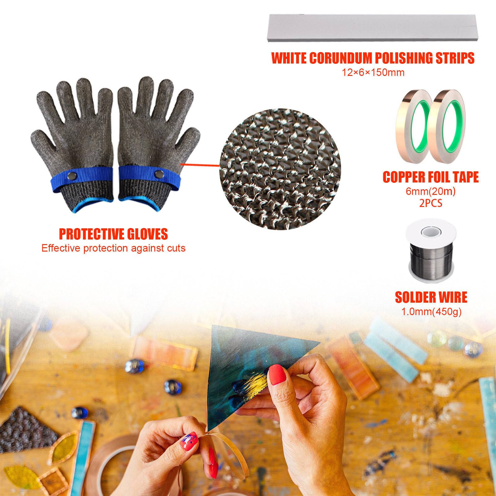 Buntglas Kit - DIY Glas und Mosaik Werkzeug Set mit Glasschneider und Lötkolben für Basteln und Glasarbeiten