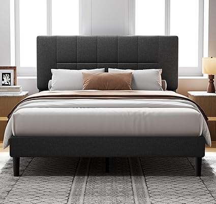 Pipishell Queen Bed Frame with 12 Thickened Legs&Fabric Upholstered Headboard,1300 lbs Strong Weight Capacity, Adjustable Headboard, No Box Spring Needed, Easy Assembly, Underbed Storage(Solid Wooden)