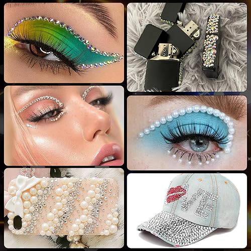 Miniatura 8 de Diamantes de imitación para uñas y perlas, kit de manicura con gel de pegamento de diamantes de imitación para uñas, cristal de parte trasera plana