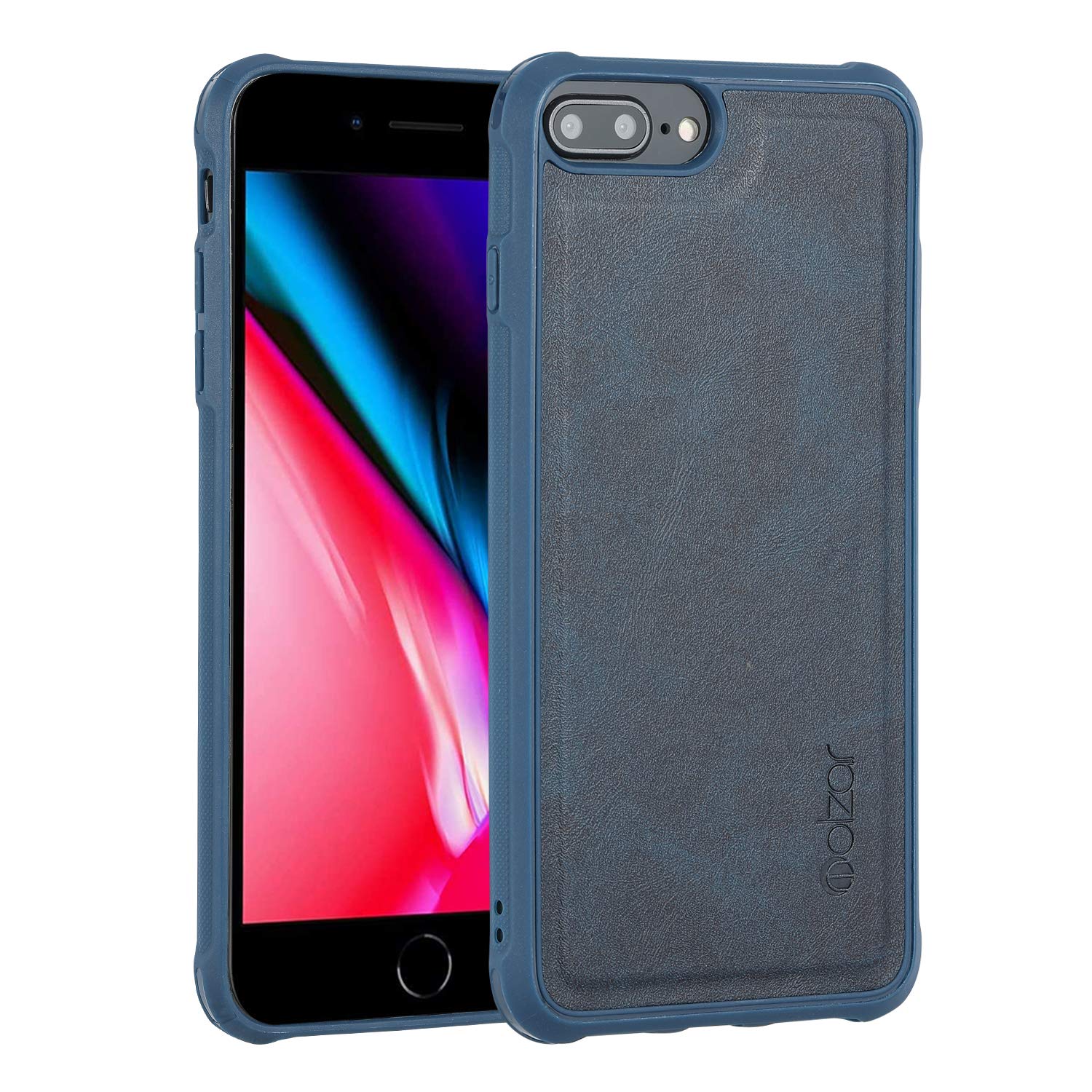 Molzar MagBig Series Case for iPhone 8 Plus/7 Plus/6s Plus/6 Plus with Faux Leather, Built-in Metal Plate for Magnetic Car Mount, Support Wireless Charging, Compatible with iPhone 8P/7P/6sP/6P, Blue